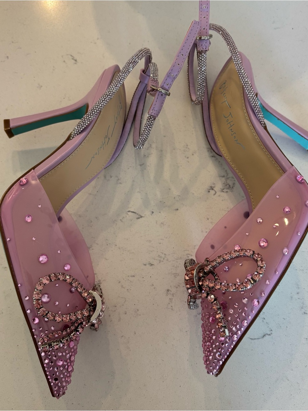 Betsey Johnson Drea Pumps in lilac, featuring a sparkling rhinestone bow and cry